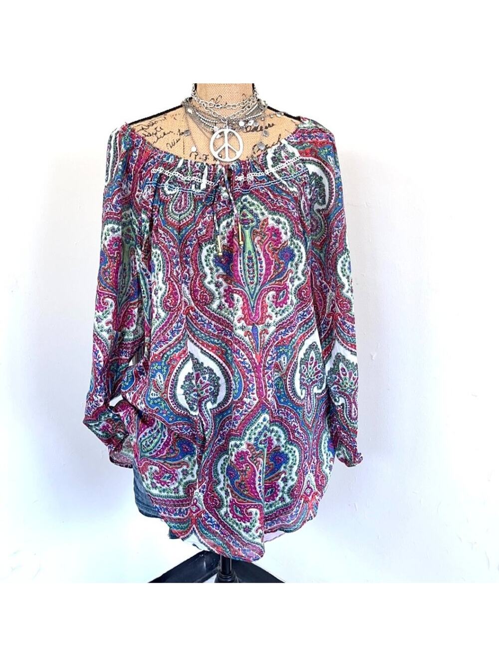 BOHO JANE Paisley tunic top blouse pink size Large